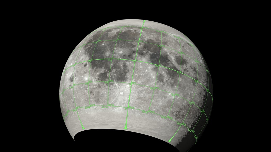 Как плоская карта становится поверхностью Луны. Иллюстрация NASA Scientific Visualization Studio к CGI Moon Kit, созданному по данным LRO; это поясняющий материал NASA, а не игровой кадр.